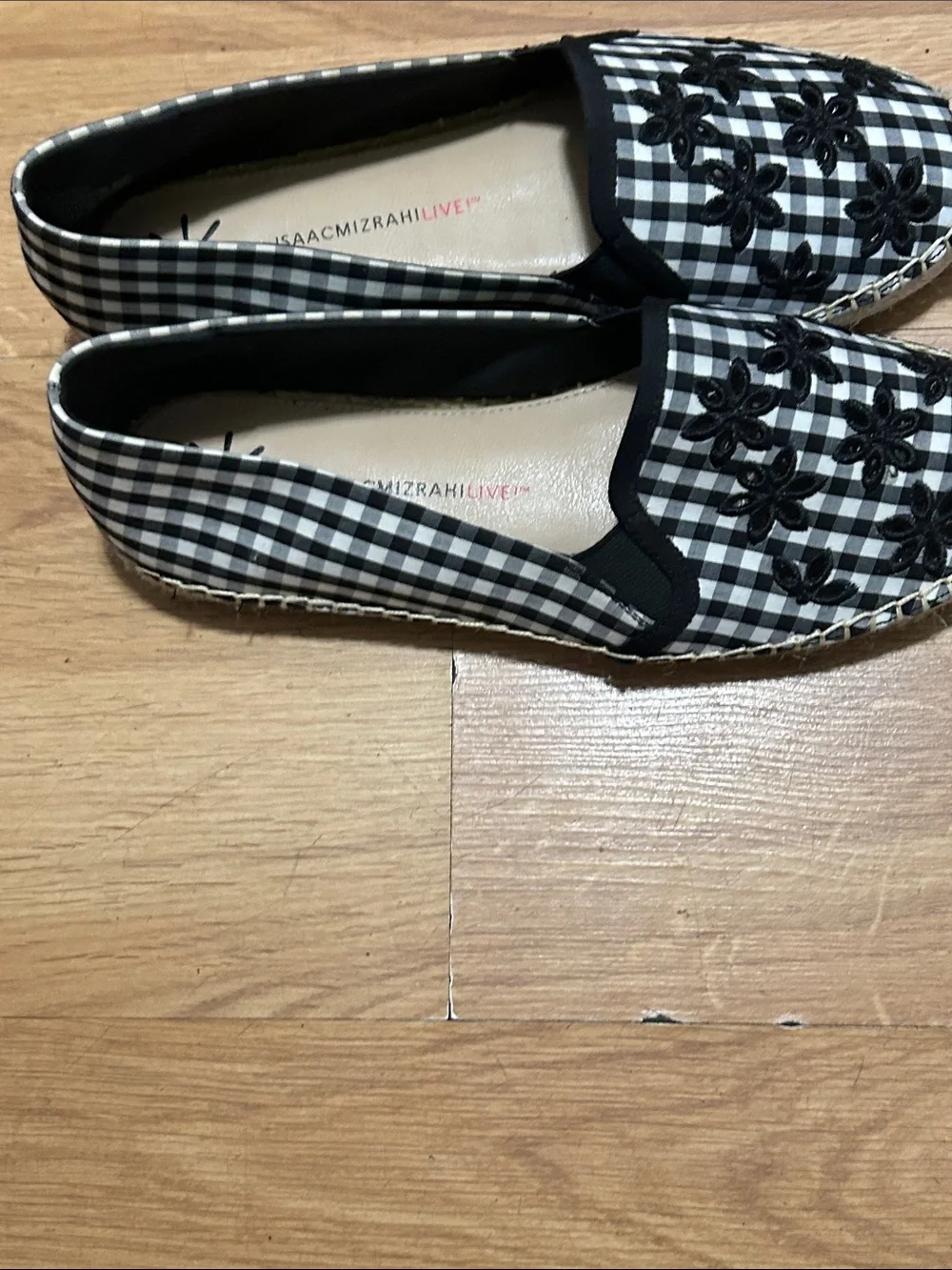 Isaac Mizrahi Black & White Gingham Espadrille Flats Size 8.5 NWOT